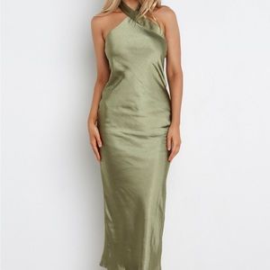Green Satin MIDI Dress